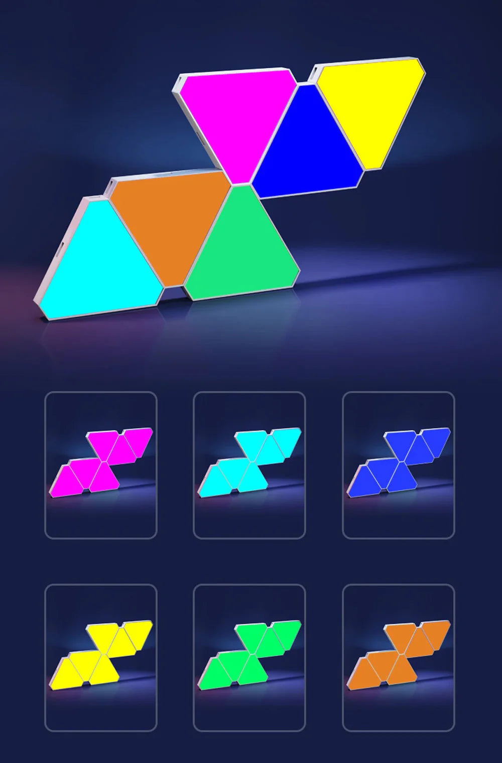 Luzes LED Smart RGB para Parede - Wi-Fi, Pack de 10, Sincronização com música Luzes LED Smart RGB para Parede - Wi-Fi, Pack de 10, Sincronização com música